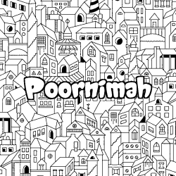 Coloriage pr&eacute;nom Poornimah - d&eacute;cor Ville