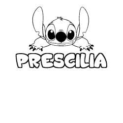 Coloriage prénom PRESCILIA - décor Stitch