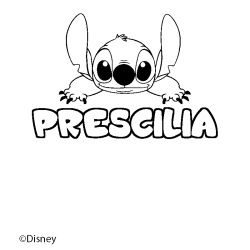 Coloriage pr&eacute;nom PRESCILIA - d&eacute;cor Stitch