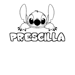 Coloriage prénom PRESCILLA - décor Stitch