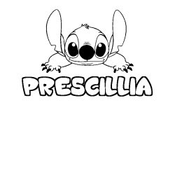 Coloriage prénom PRESCILLIA - décor Stitch