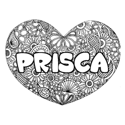 Coloriage prénom PRISCA - décor Mandala coeur