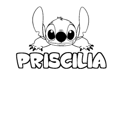 Coloriage prénom PRISCILIA - décor Stitch
