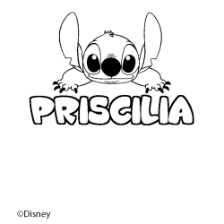 Coloriage pr&eacute;nom PRISCILIA - d&eacute;cor Stitch