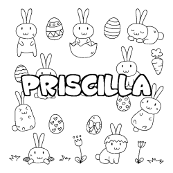 Coloriage pr&eacute;nom PRISCILLA - d&eacute;cor Paques