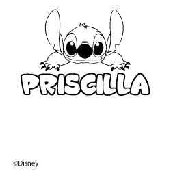 Coloriage pr&eacute;nom PRISCILLA - d&eacute;cor Stitch