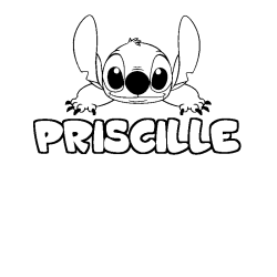Coloriage prénom PRISCILLE - décor Stitch