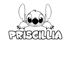Coloriage prénom PRISCILLIA - décor Stitch