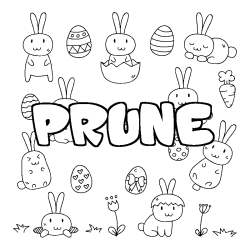 Coloriage pr&eacute;nom PRUNE - d&eacute;cor Paques