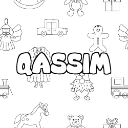 Coloriage prénom QASSIM - décor Jouets