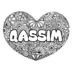 Coloriage prénom QASSIM - décor Mandala coeur
