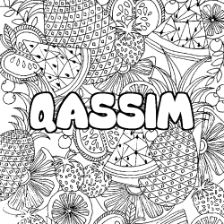 Coloriage prénom QASSIM - décor Mandala fruits