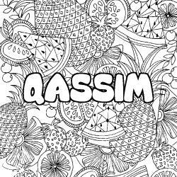 Coloriage pr&eacute;nom QASSIM - d&eacute;cor Mandala fruits