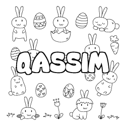 Coloriage pr&eacute;nom QASSIM - d&eacute;cor Paques