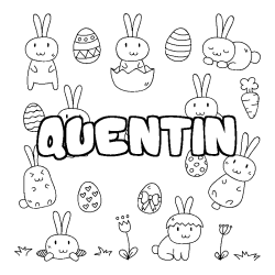 Coloriage pr&eacute;nom QUENTIN - d&eacute;cor Paques