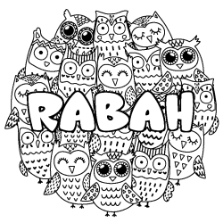 Coloriage prénom RABAH - décor Chouettes