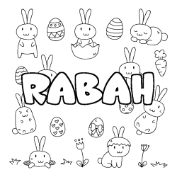 Coloriage prénom RABAH - décor Paques