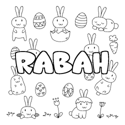 Coloriage pr&eacute;nom RABAH - d&eacute;cor Paques