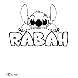 Coloriage pr&eacute;nom RABAH - d&eacute;cor Stitch
