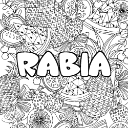Coloriage prénom RABIA - décor Mandala fruits