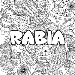Coloriage pr&eacute;nom RABIA - d&eacute;cor Mandala fruits