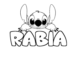 Coloriage prénom RABIA - décor Stitch