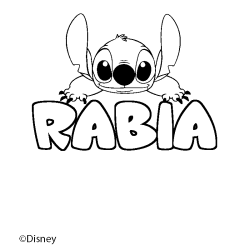 Coloriage pr&eacute;nom RABIA - d&eacute;cor Stitch