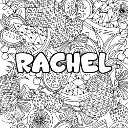 Coloriage prénom RACHEL - décor Mandala fruits