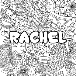 Coloriage pr&eacute;nom RACHEL - d&eacute;cor Mandala fruits
