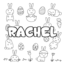 Coloriage pr&eacute;nom RACHEL - d&eacute;cor Paques