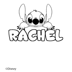 Coloriage pr&eacute;nom RACHEL - d&eacute;cor Stitch