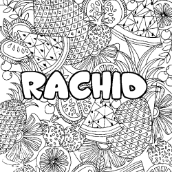 Coloriage pr&eacute;nom RACHID - d&eacute;cor Mandala fruits
