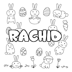Coloriage pr&eacute;nom RACHID - d&eacute;cor Paques