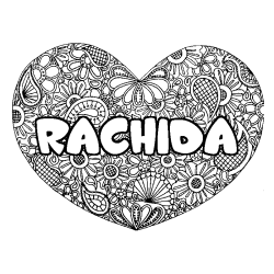 Coloriage prénom RACHIDA - décor Mandala coeur