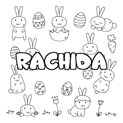 Coloriage pr&eacute;nom RACHIDA - d&eacute;cor Paques