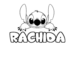Coloriage prénom RACHIDA - décor Stitch