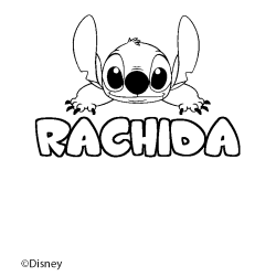 Coloriage pr&eacute;nom RACHIDA - d&eacute;cor Stitch
