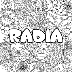 Coloriage prénom RADIA - décor Mandala fruits