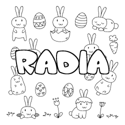 Coloriage pr&eacute;nom RADIA - d&eacute;cor Paques