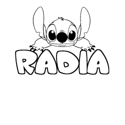 Coloriage prénom RADIA - décor Stitch