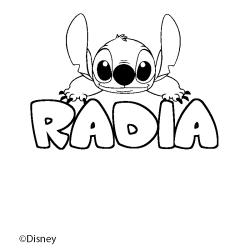 Coloriage pr&eacute;nom RADIA - d&eacute;cor Stitch