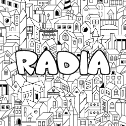 Coloriage prénom RADIA - décor Ville