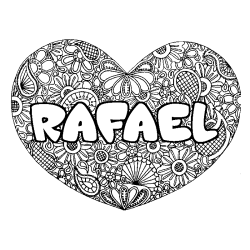 Coloriage prénom RAFAEL - décor Mandala coeur