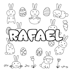 Coloriage prénom RAFAEL - décor Paques
