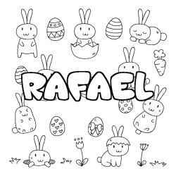 Coloriage pr&eacute;nom RAFAEL - d&eacute;cor Paques