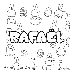 Coloriage pr&eacute;nom RAFA&Euml;L - d&eacute;cor Paques