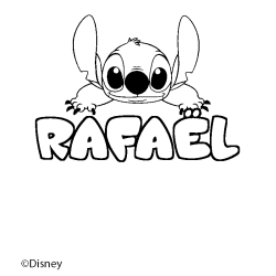 Coloriage pr&eacute;nom RAFA&Euml;L - d&eacute;cor Stitch