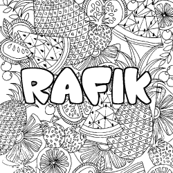 Coloriage prénom RAFIK - décor Mandala fruits