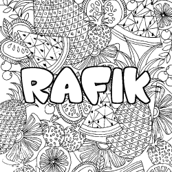 Coloriage pr&eacute;nom RAFIK - d&eacute;cor Mandala fruits