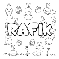 Coloriage pr&eacute;nom RAFIK - d&eacute;cor Paques